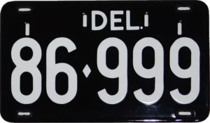 Delaware black and white porcelain license plate