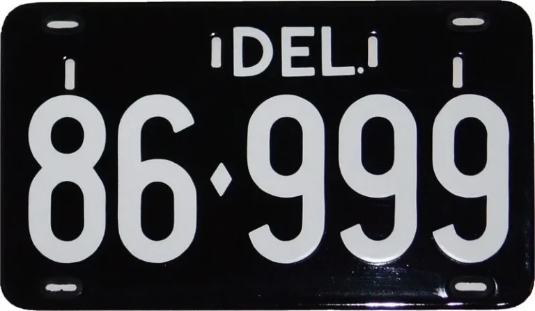 Delaware black and white porcelain license plate