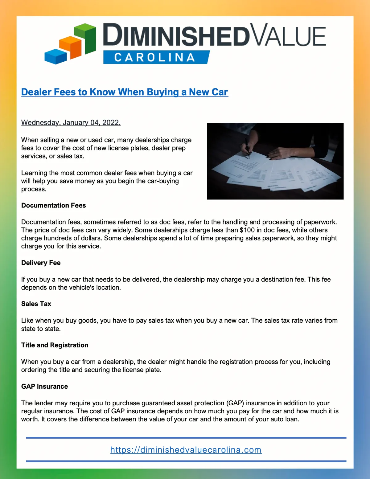Delaware car dealer documentation fee breakdown