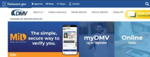 Delaware DMV online services portal on a laptop screen