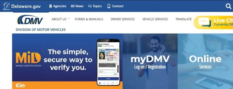Delaware DMV online services portal on a laptop screen