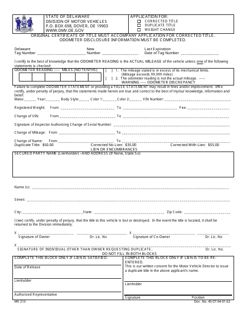 Delaware DMV plate transfer form