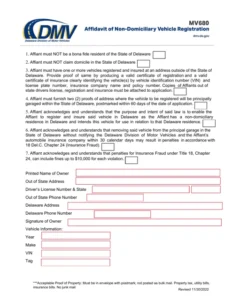Delaware DMV vehicle registration paperwork
