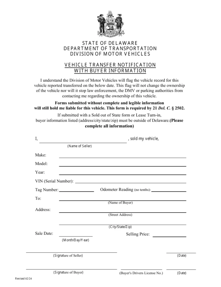 Delaware DMV vehicle trade-in paperwork