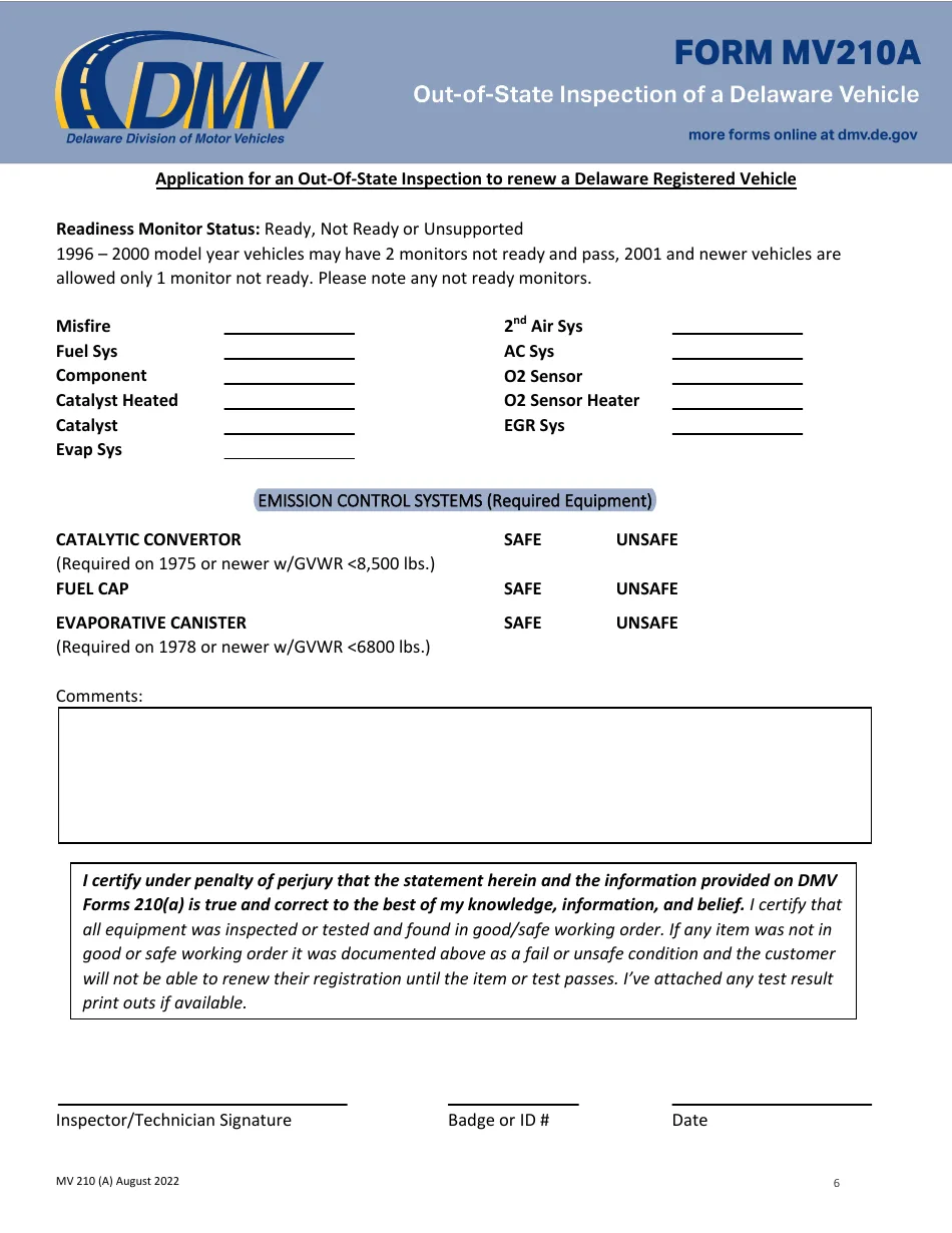 Delaware historic vehicle registration form