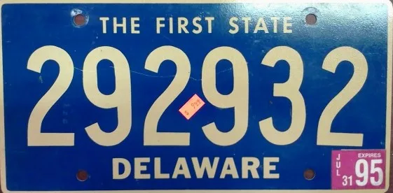 Delaware license plates on a car