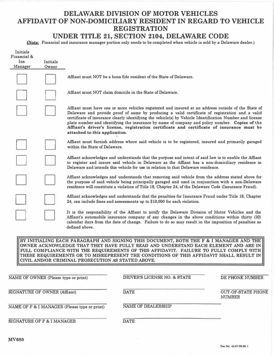 Delaware state code Title 21 motor vehicles