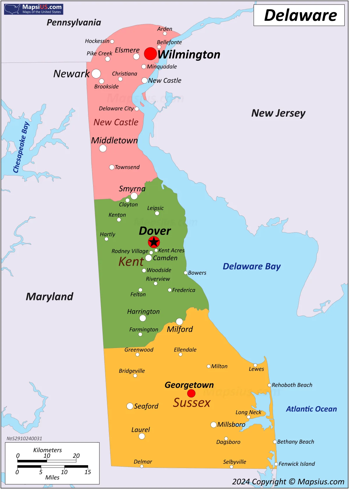 Delaware state map with sales tax rate