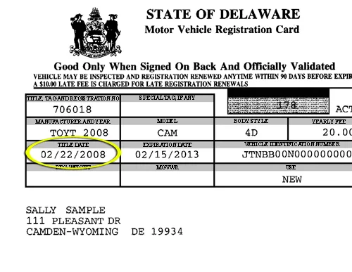 Delaware vehicle registration documents