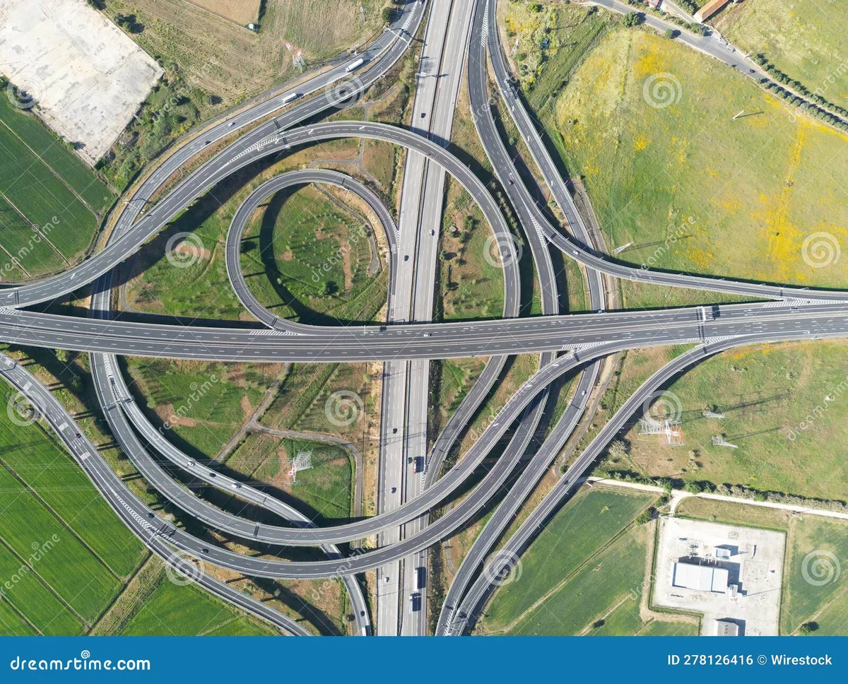 divided highway with four or more lanes