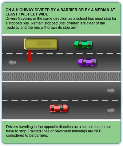 divided highway with school bus