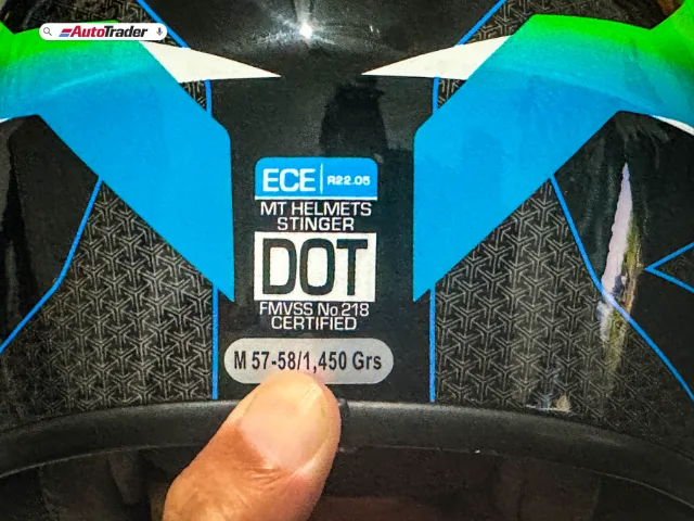 DOT certification label on motorcycle helmet