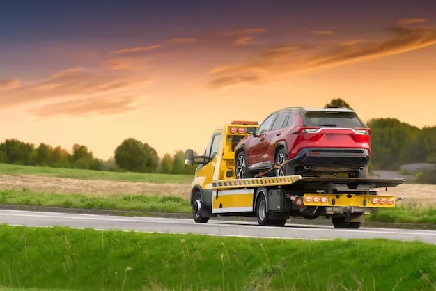 driver changing lanes near tow truck