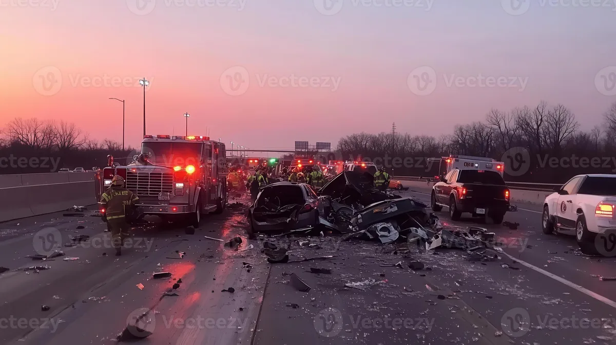 Emergency responder at scene of highway accident