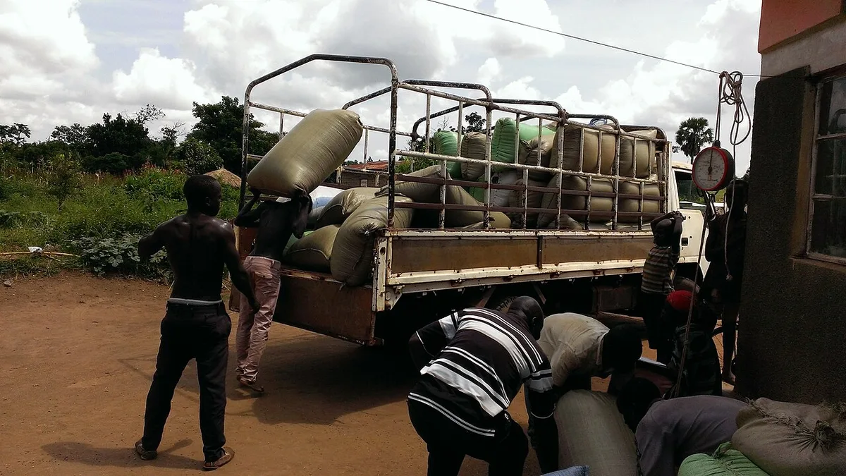 Farm truck hauling crops on rural road