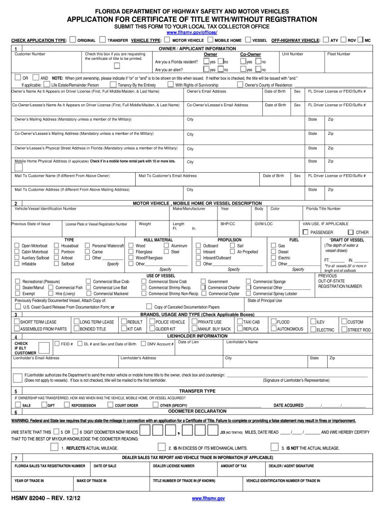 Florida DMV registration paperwork