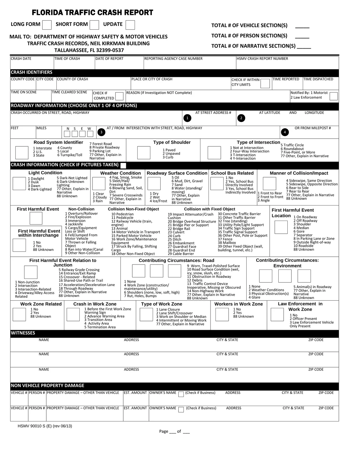 Florida Driver Report of Traffic Crash FR 300