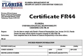 Florida FR-44 insurance form example