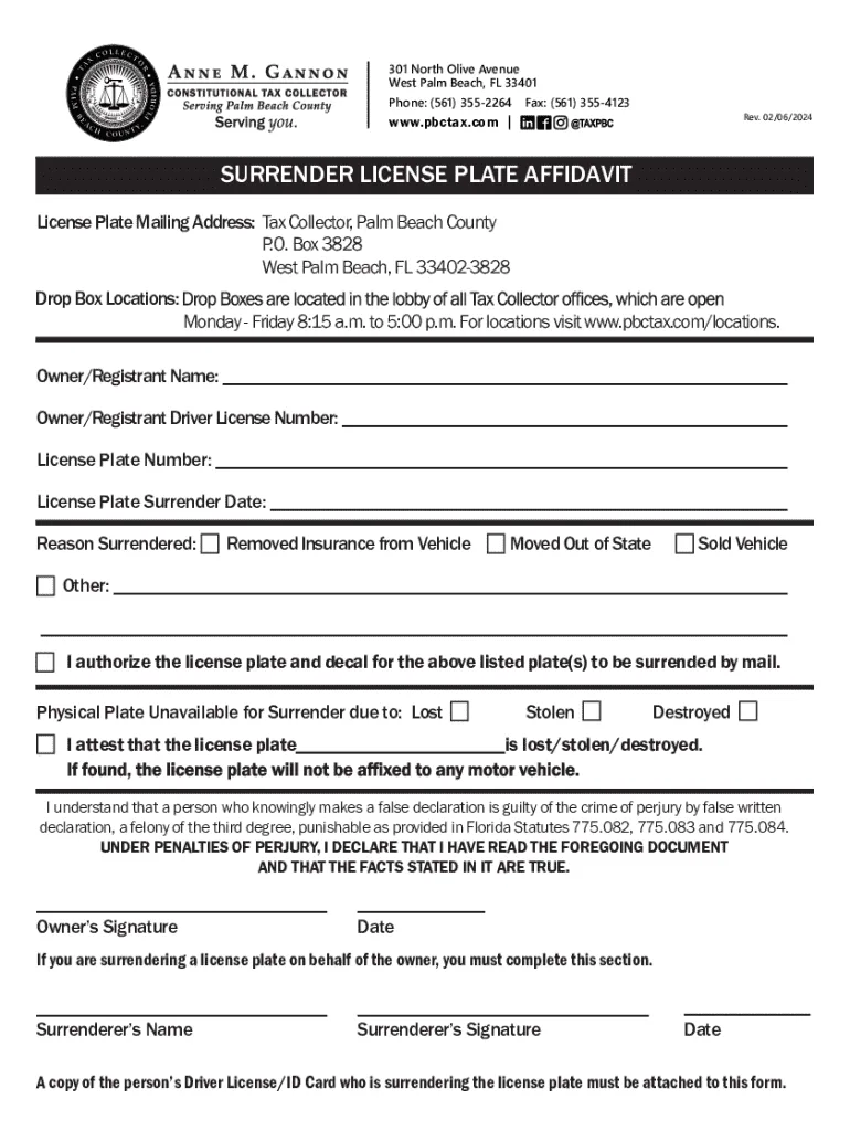 Florida license plate surrender