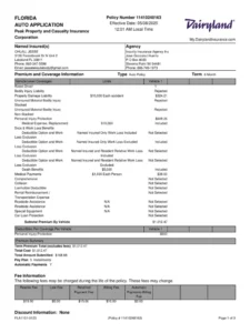 Florida PIP insurance document with $10000 coverage