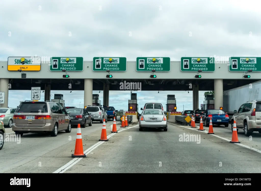 Florida Turnpike toll plaza with electronic tolling lanes