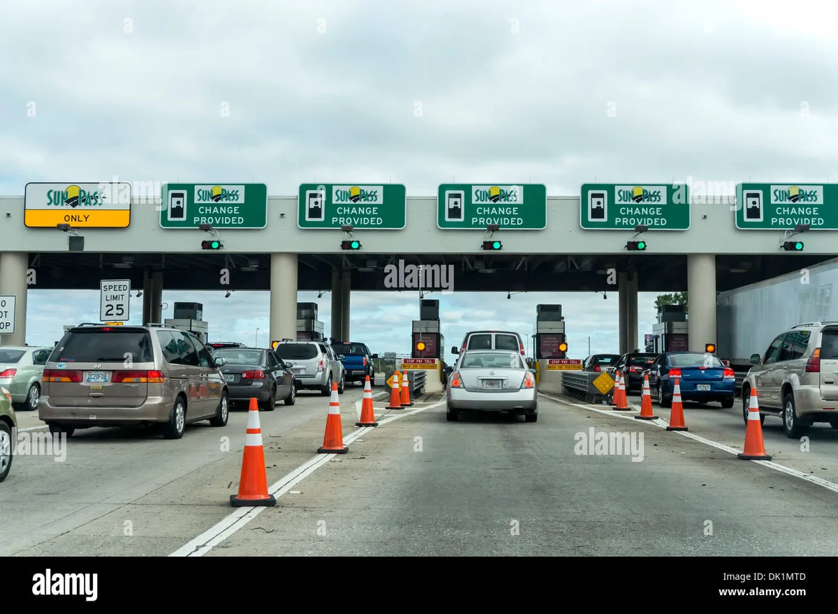 Florida Turnpike toll plaza with electronic tolling lanes