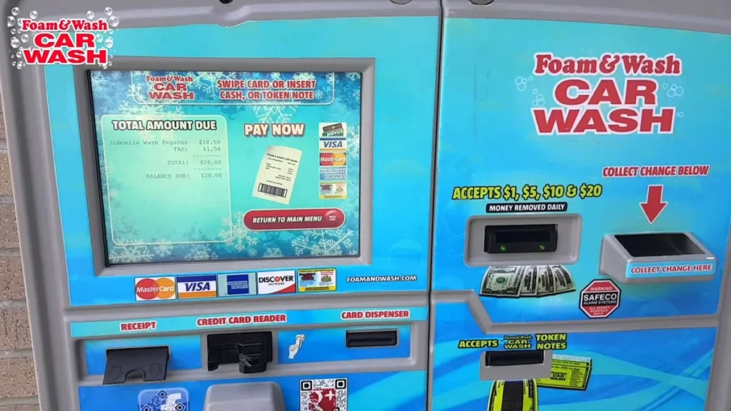 gas station car wash with colorful foam soap