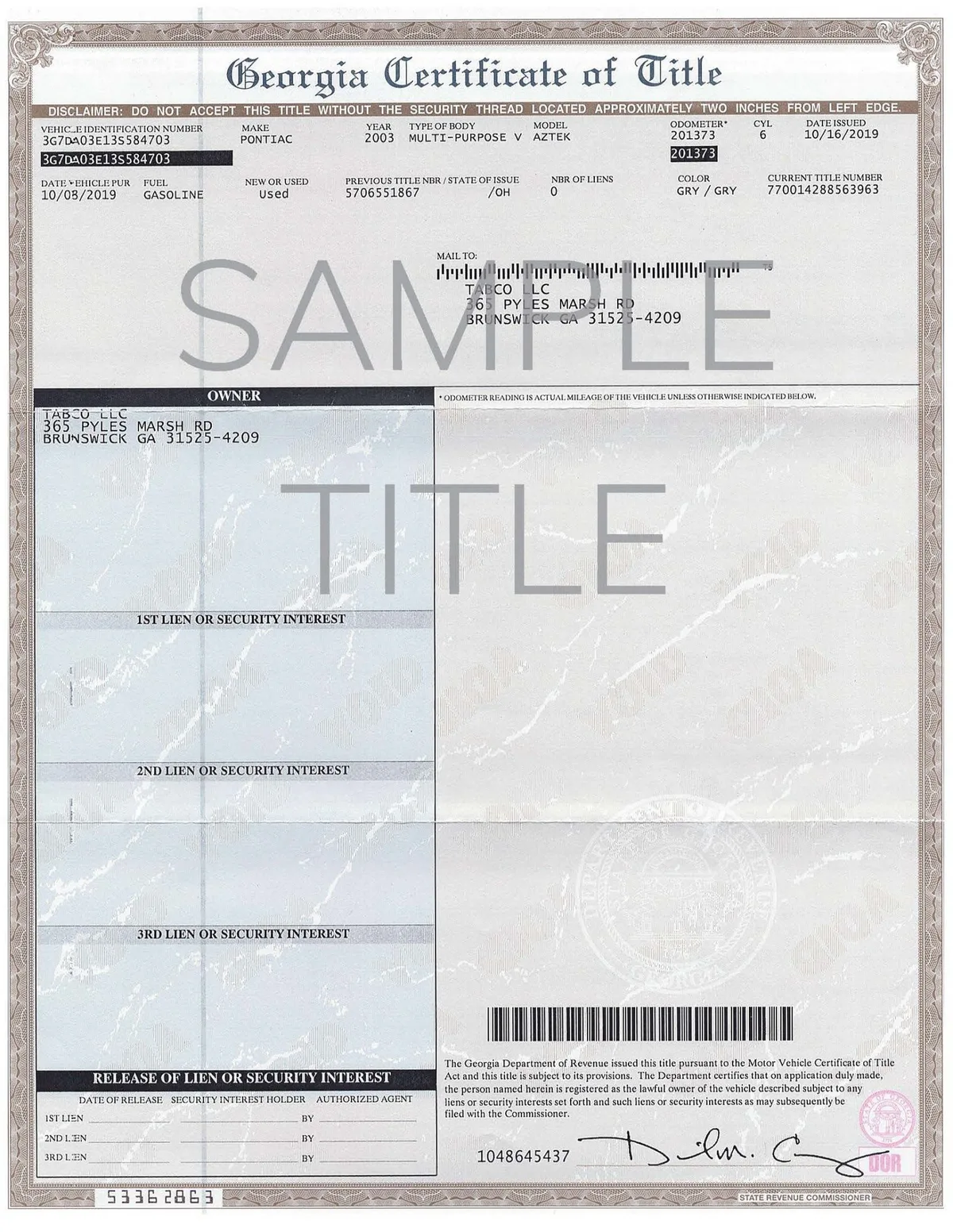 Georgia car registration documents