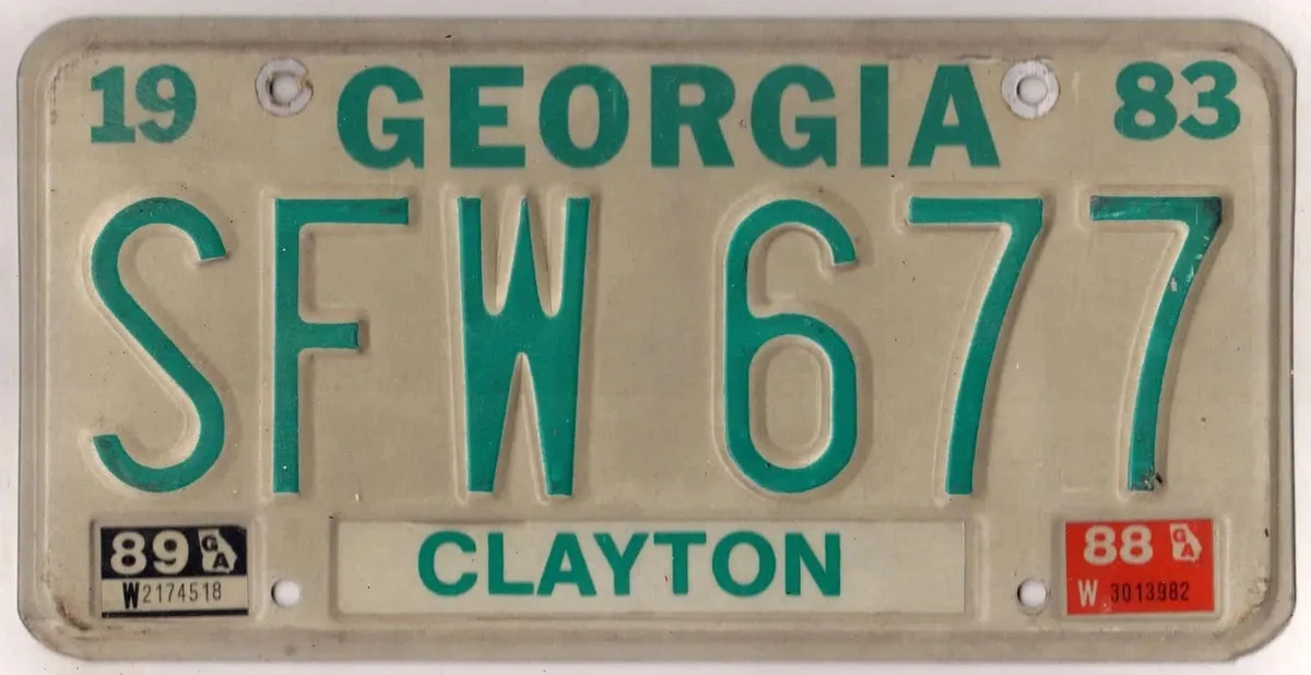 Georgia license plate county name