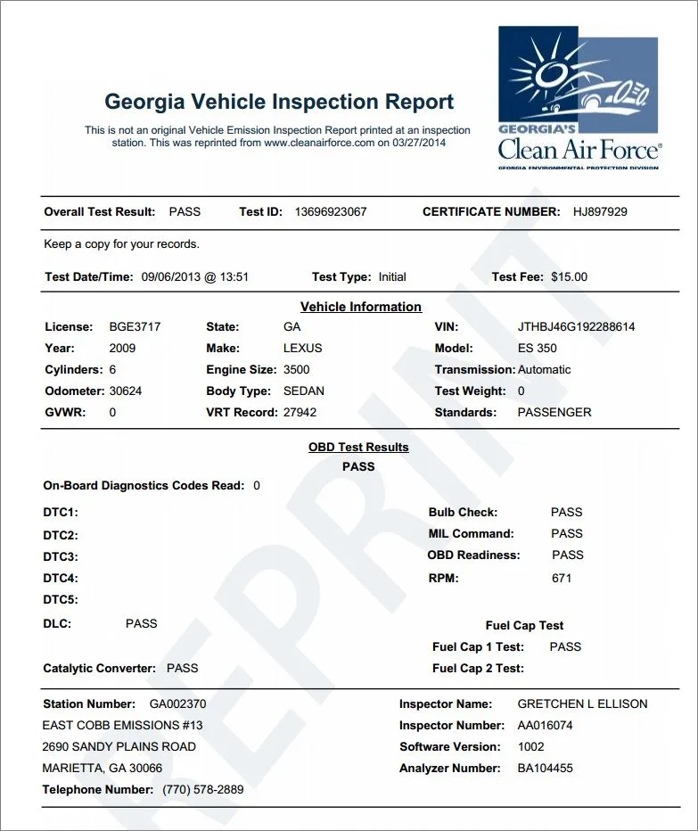 Georgia vehicle emissions
