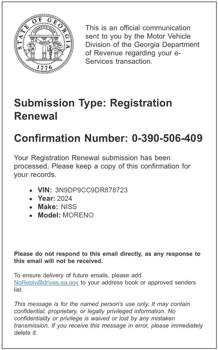Georgia vehicle registration form