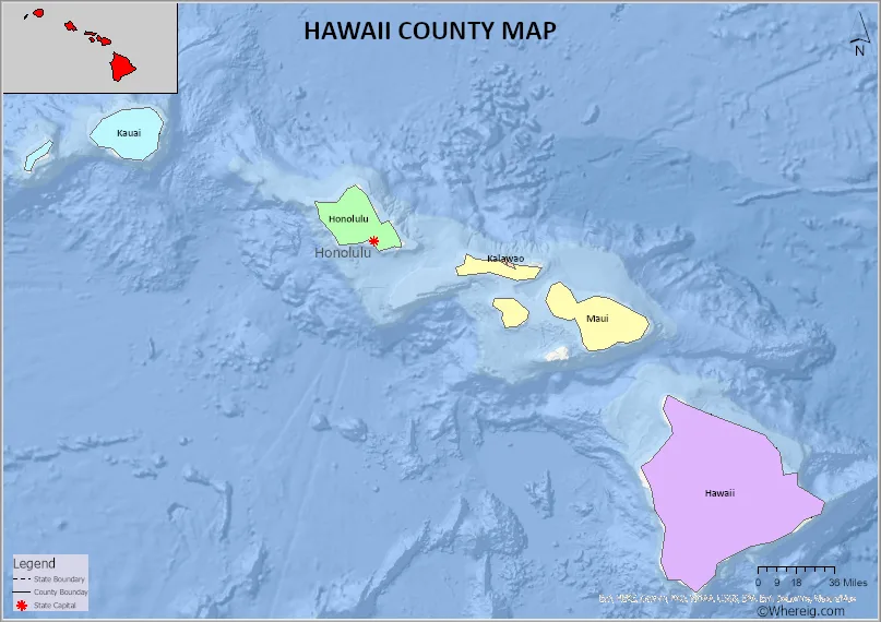 Hawaii county map with DMV locations