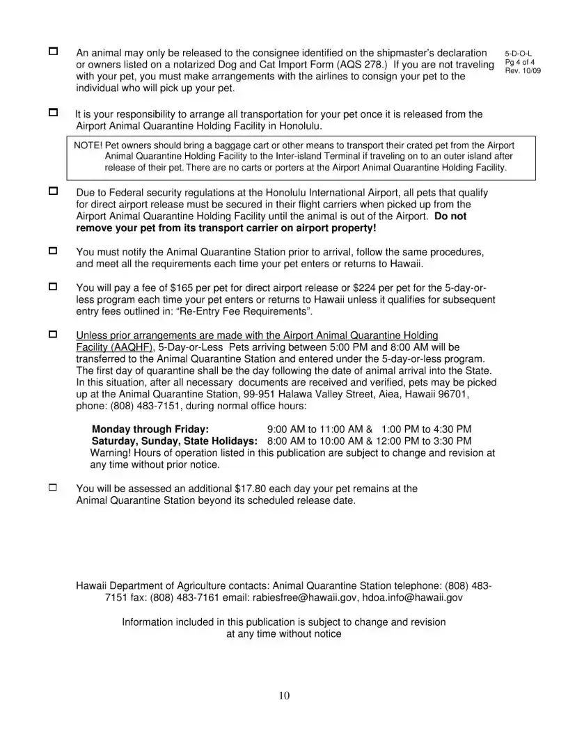 Hawaii Department of Agriculture inspection certificate