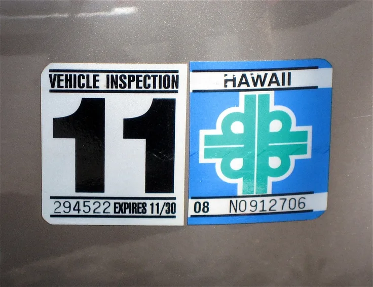 Hawaii inspection failure sticker on windshield