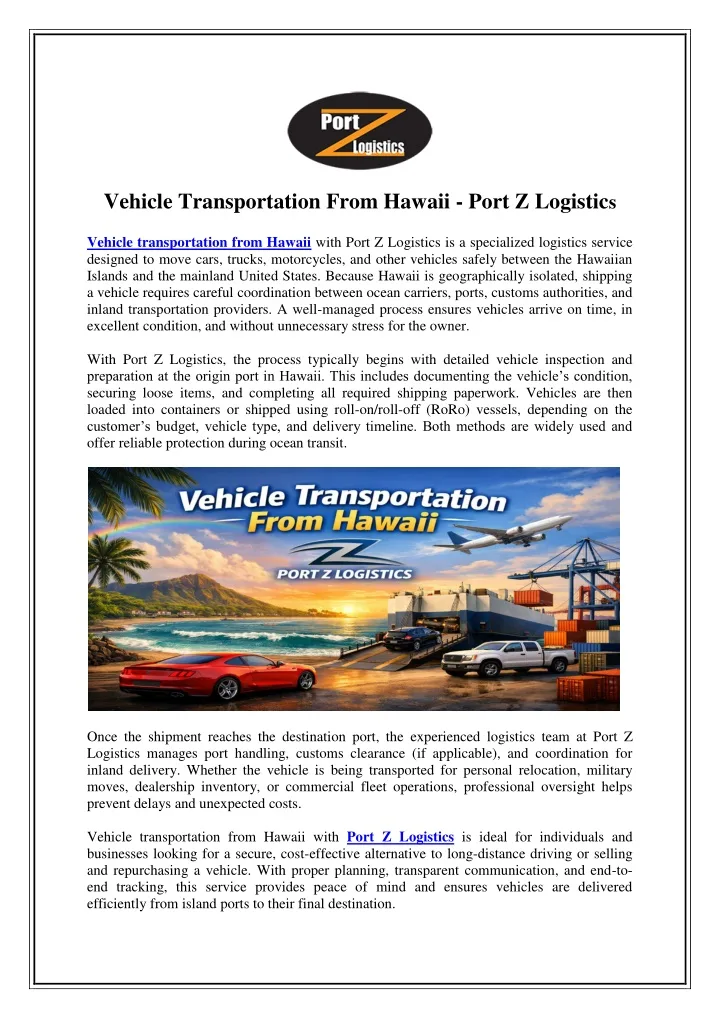 Hawaii port vehicle release process