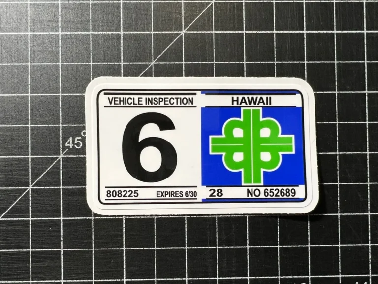 Hawaii safety inspection sticker on car windshield