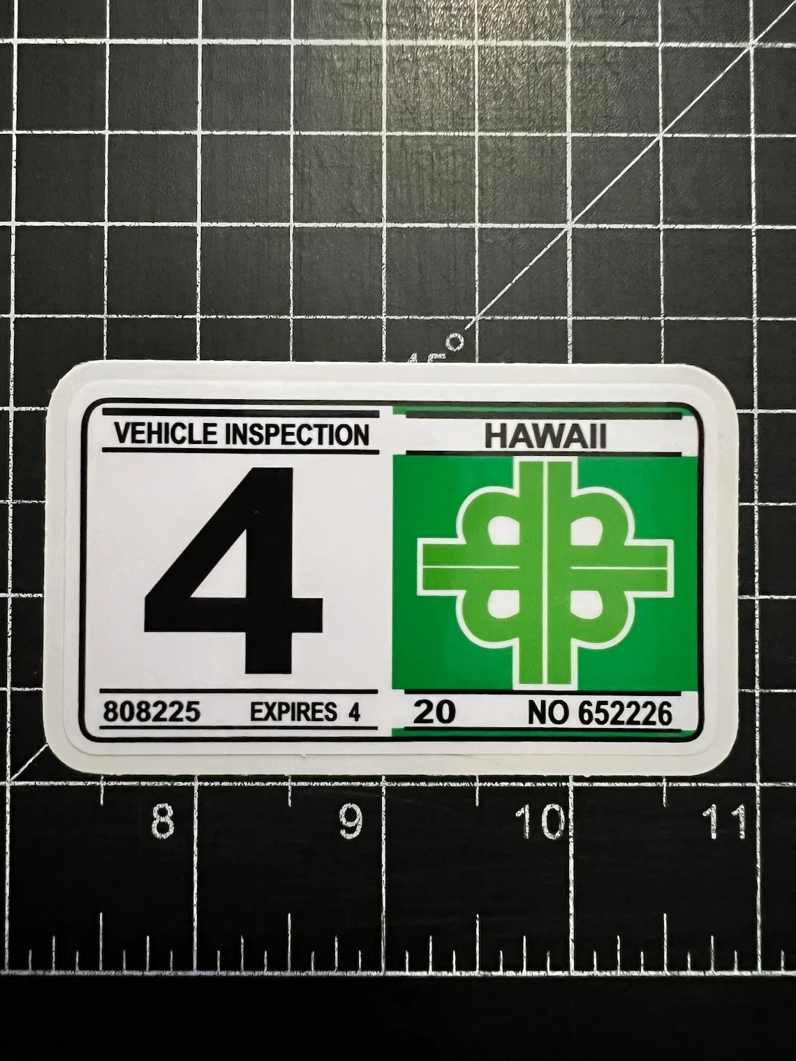 Hawaii safety inspection sticker on motorcycle