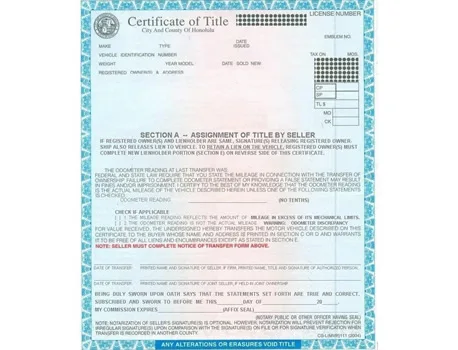 Hawaii vehicle registration documents