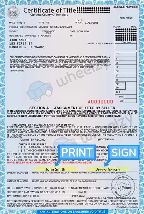 Hawaii vehicle title and shipping documents