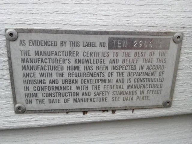 HUD label on manufactured home