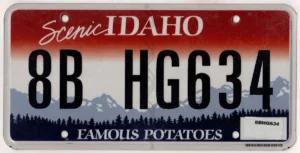 Idaho county-coded license plates with visible prefix numbers
