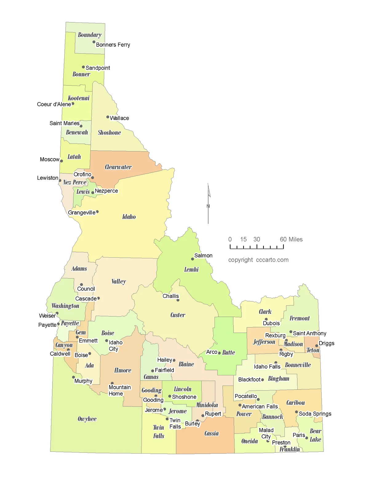 Idaho county prefix system map