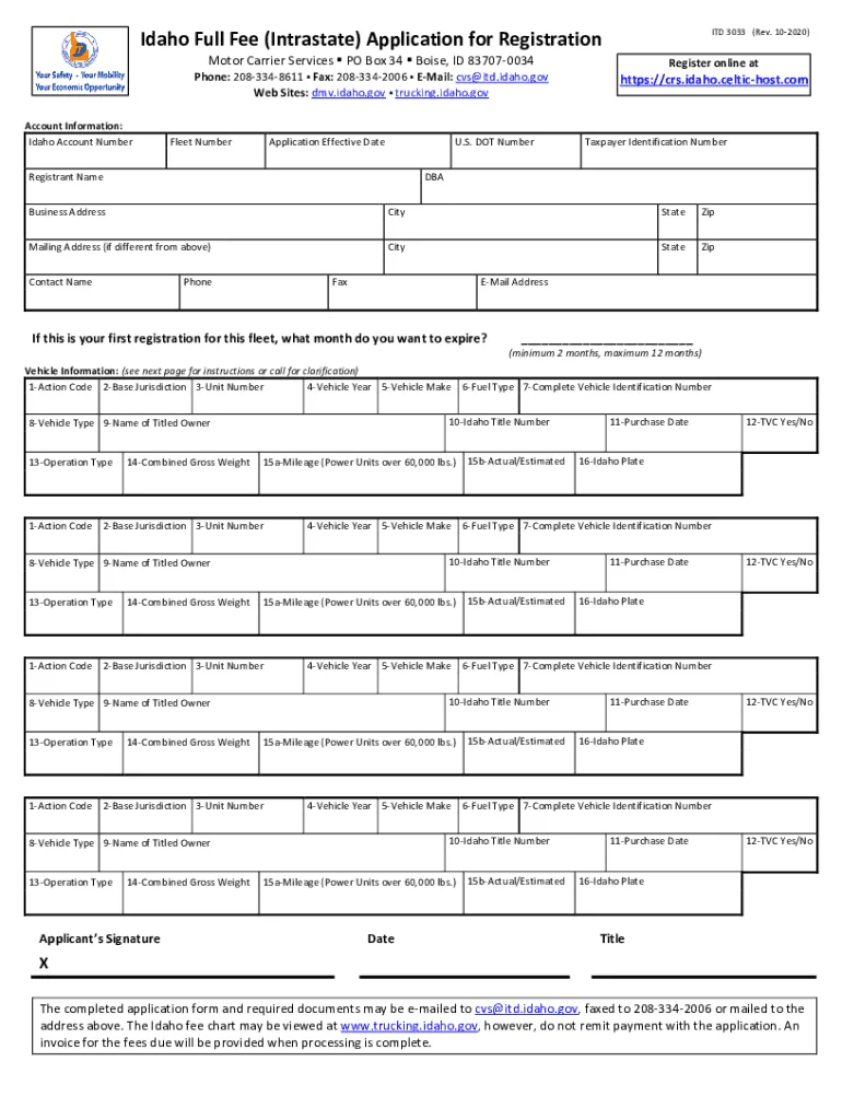 Idaho DMV registration form