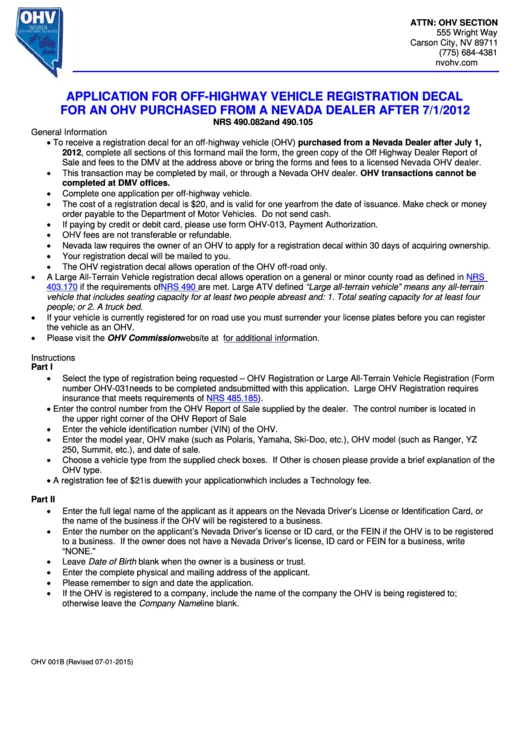 Idaho OHV registration application form