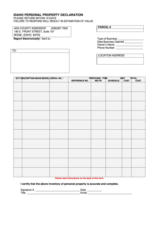 Idaho property tax assessment notice