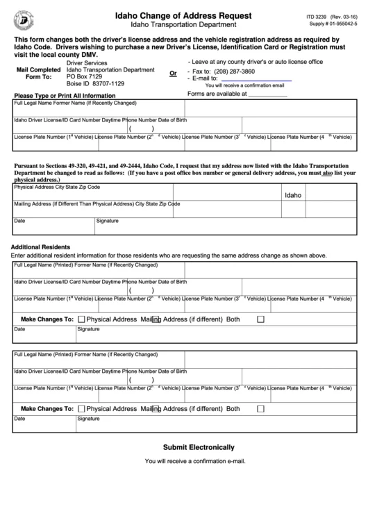 Idaho vehicle registration form