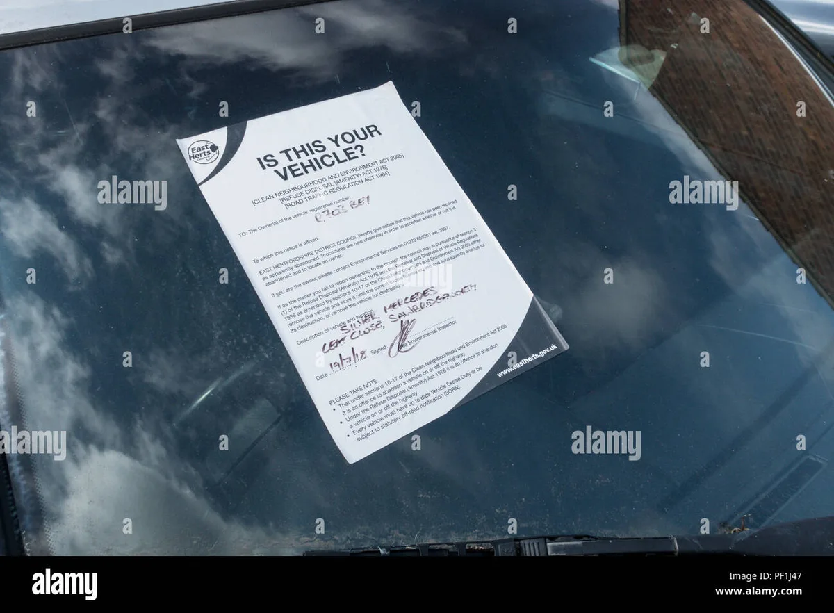 Illinois abandoned vehicle notice on windshield