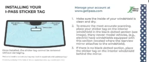 Illinois I-PASS sticker tag on car windshield