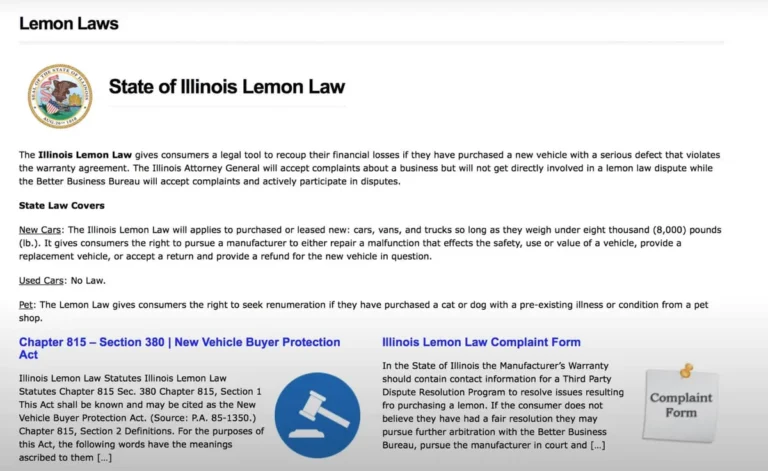 Illinois lemon law for new vehicle consumer protection and repair standards