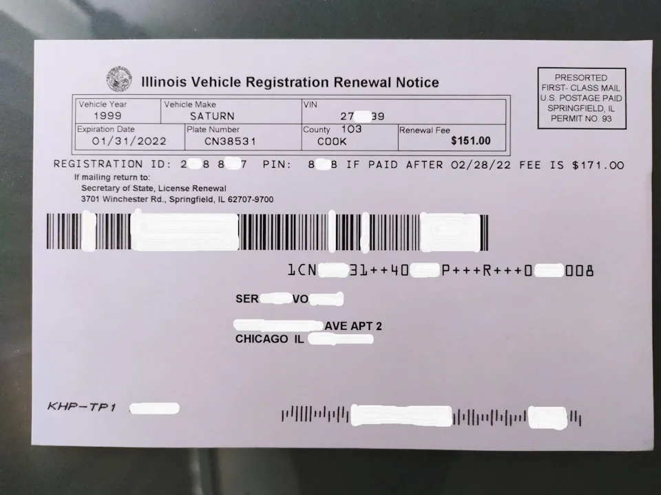 Illinois registration renewal notice
